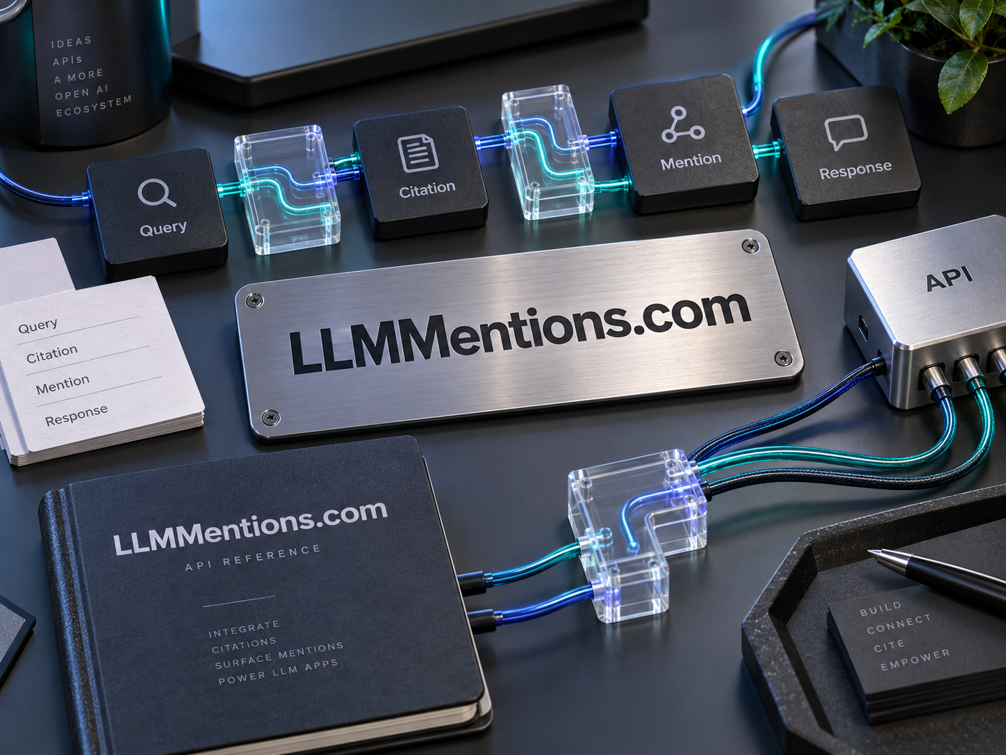 A citation and mentions API platform: LLMMentions.com on a considered workspace